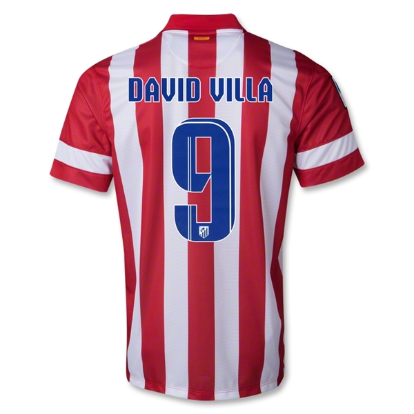 13-14 Atletico Madrid #9 David Villa Home Soccer Jersey Shirt - Click Image to Close